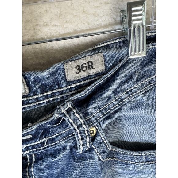 Buckle BKE Carter Jeans Mens 36R 36x31 Blue Straight Distressed Thick Stitch - Picture 4 of 16